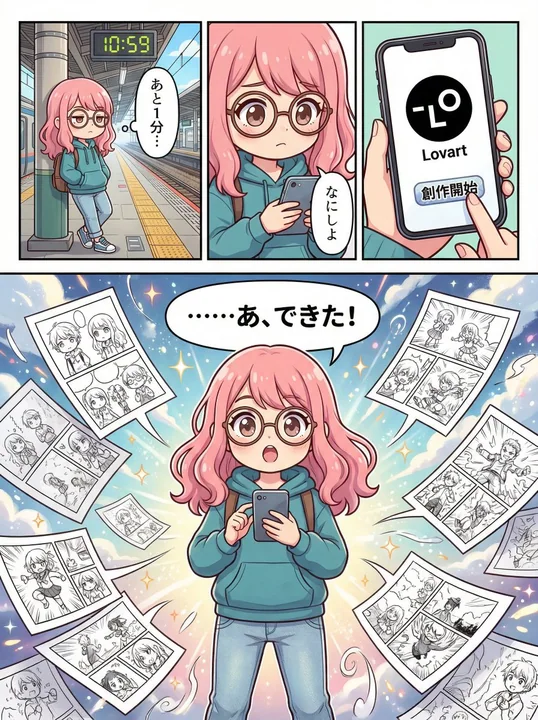 少女の指先が触れることで、モノクロームなマンガの世界が目覚める