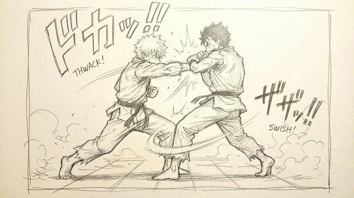 熱血少年マンガ風の激しい戦闘のスケッチ