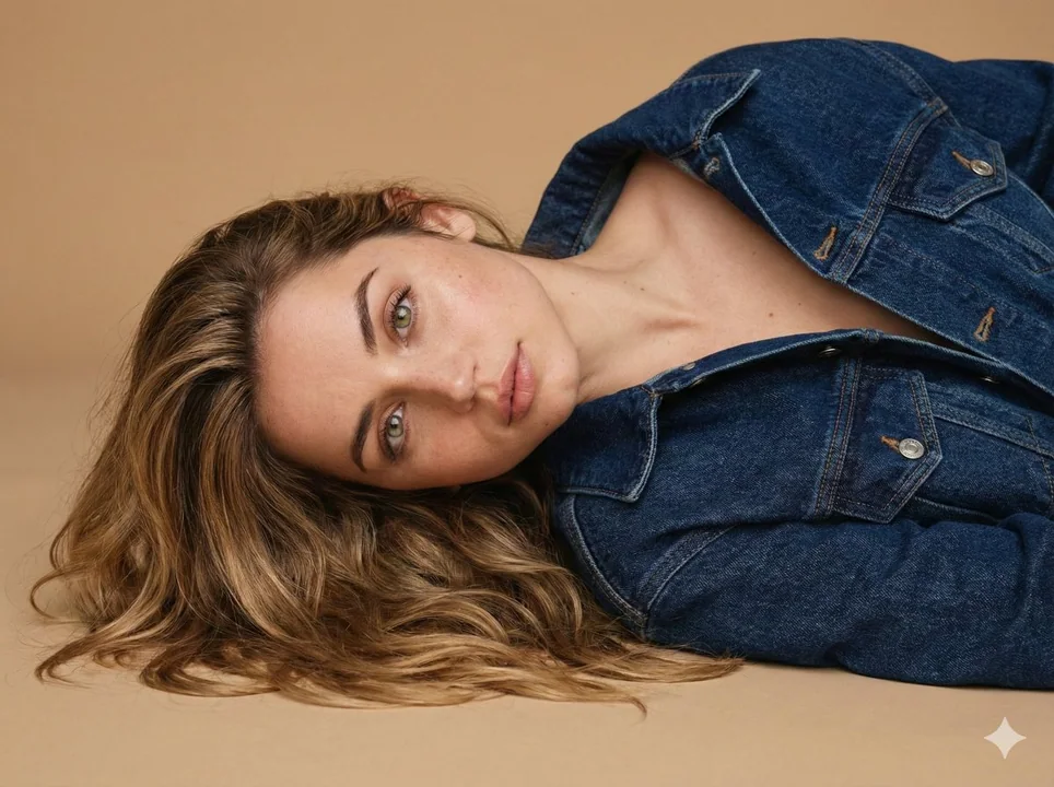 Grande photo de mode élégante au style denim lors d'un après-midi paresseux