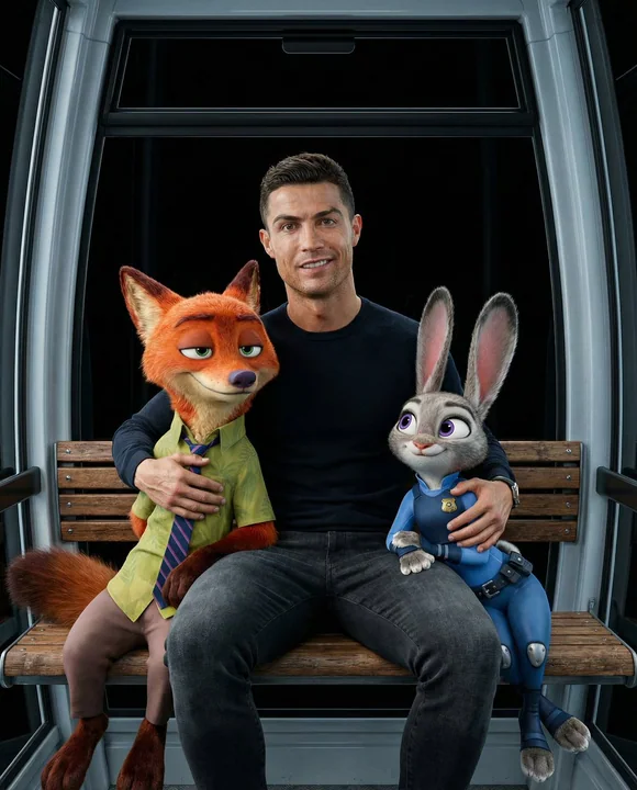 Cristiano Ronaldo et Judy Nick en scène ensemble dans un style filmé hyper-réaliste