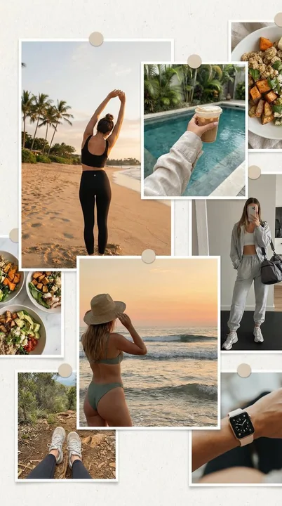 Collage asymétrique magazine de fille faisant du sport à la plage d'été