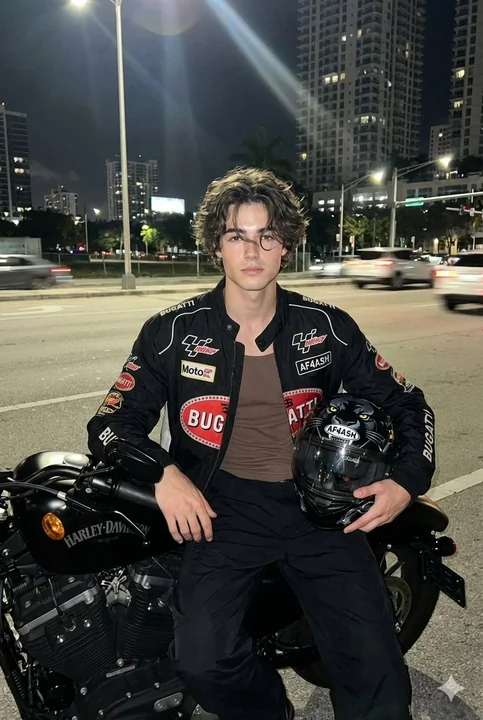 Ночное шоу на мотоцикле Harley Davidson на улицах города в реалистичных снимках с использованием вспышек