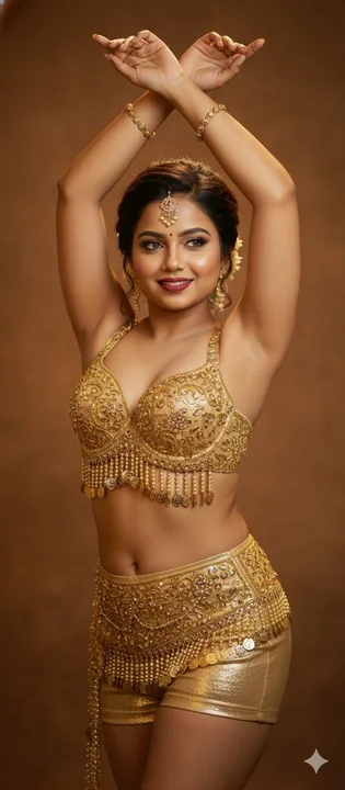 Breathtaking belly dancer swaying gracefully amidst the interplay of light and shadow.