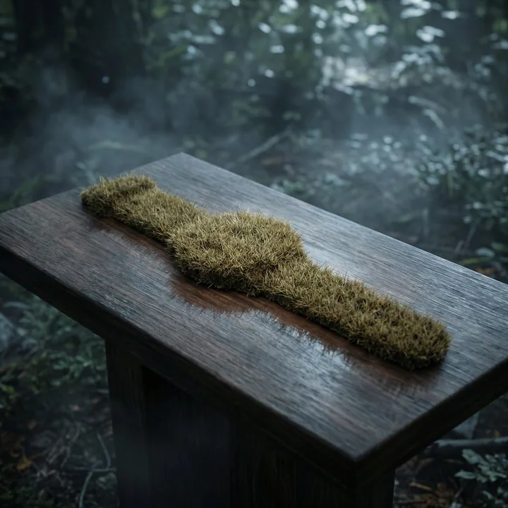 Extreme realistic photography studio watch transformed into moss material