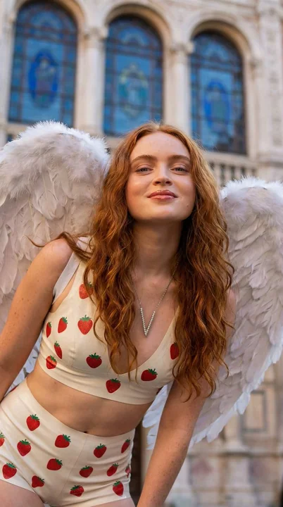 白い翼と赤い髪の甘いハートのストロベリー・ラテックス・インテンス