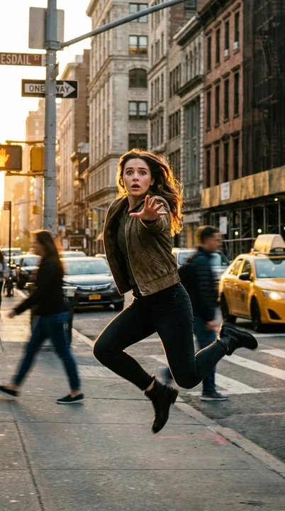 فتاة مذهولة تقفز من الشارع في نيويورك