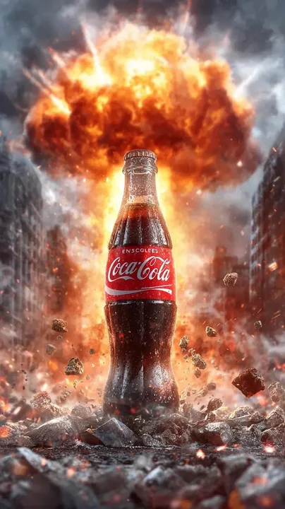 Coca-Cola parfaite dans l'onde de choc de l'explosion