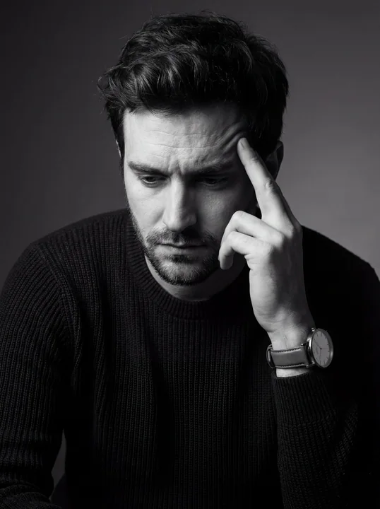 Quiet thoughts in a black and white portrait