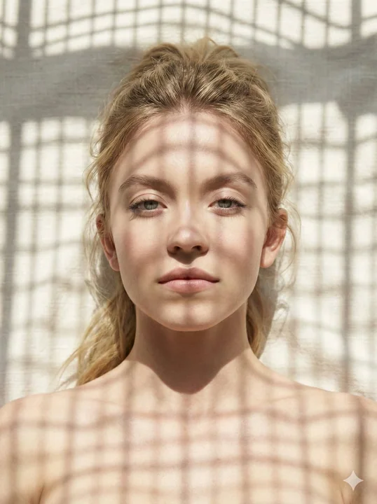 A captivating close-up from above under the grid of light and shadow.