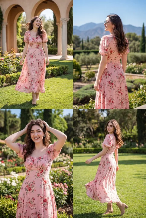 Romance rose en promenade dans une villa méditerranéenne