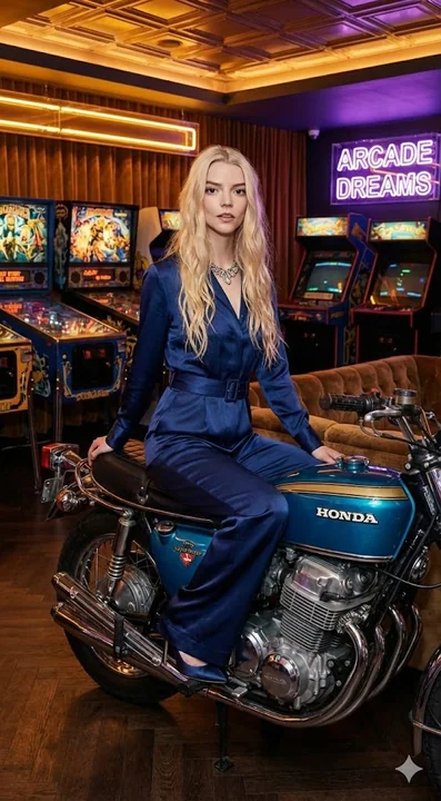Fille branchée rétro dans un arcade néon