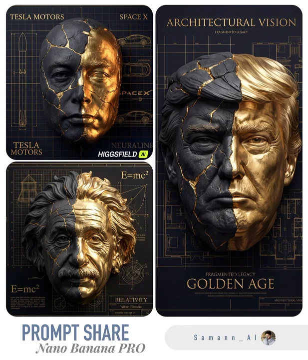 Cracked Gold Double-sided Sculpture Mask