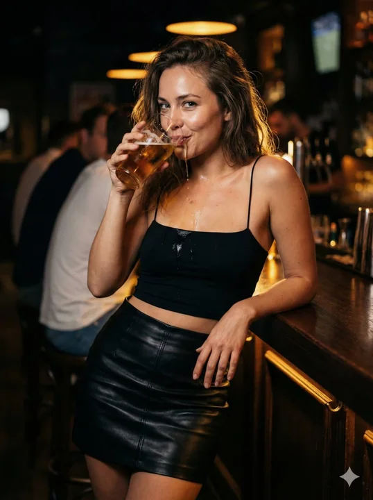 夜吧微醺女郎酒液滑落锁骨