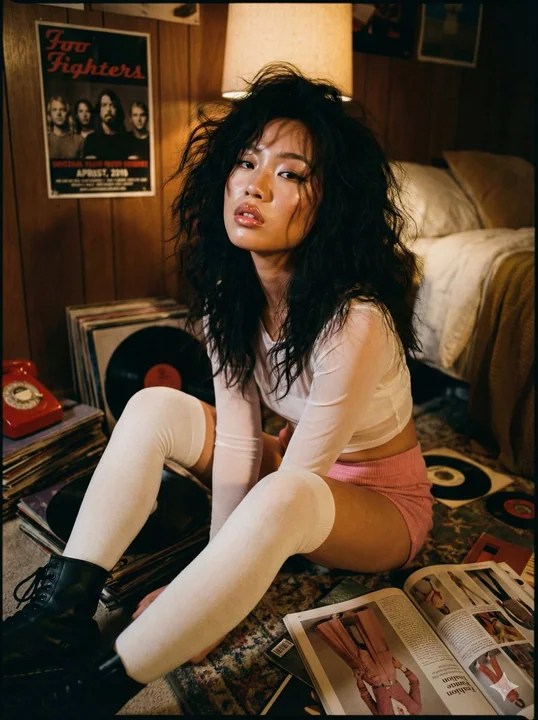 Mysterious and alluring girl in a retro bedroom