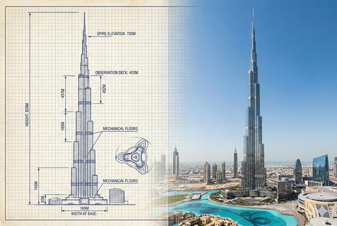 Blueprints and Reality: Twin Towers on Either Side of the Burj Khalifa