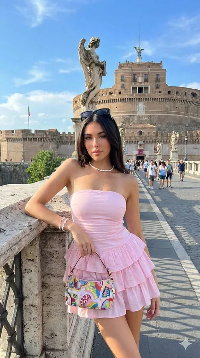 ローマの天使の橋近くでのピンクの夏のストリートショット