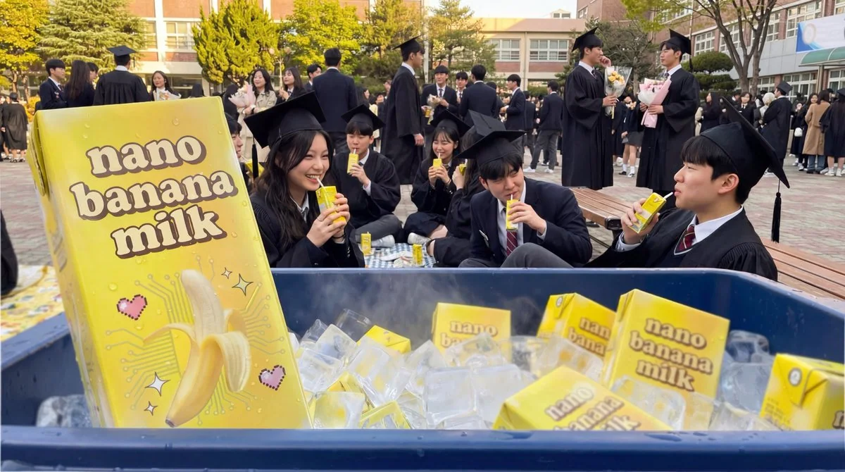 Gros plan sur du lait à la banane nano glacé pour la saison des diplômés