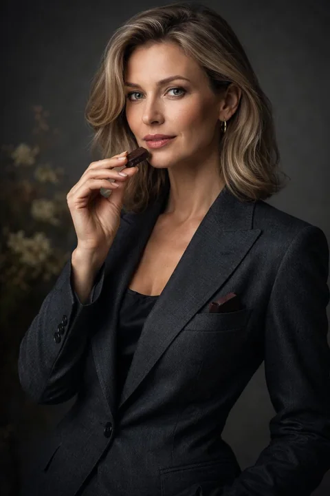 Monochrome Suit and Luxurious Human Portrait with Black Chocolate