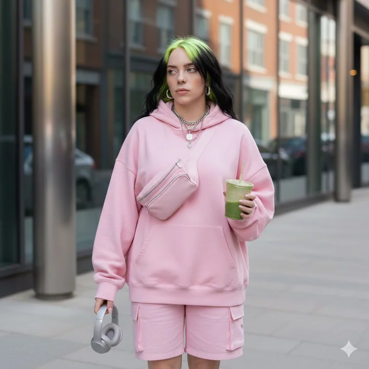 Jeune fille sportive en rose dans les rues de la ville