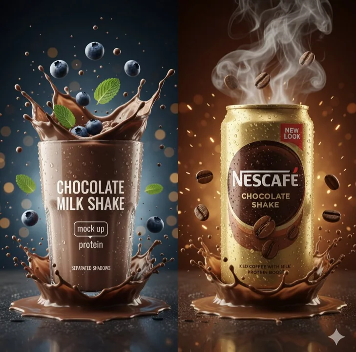 Velvety chocolate milkshake colliding with coffee, splashing in a delightful fusion.