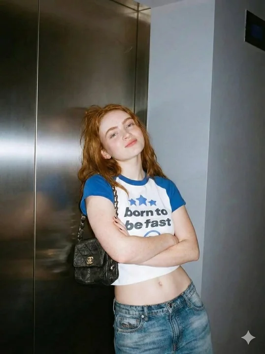 Photos de fille au look Y2K, cheveux rouges, look punk