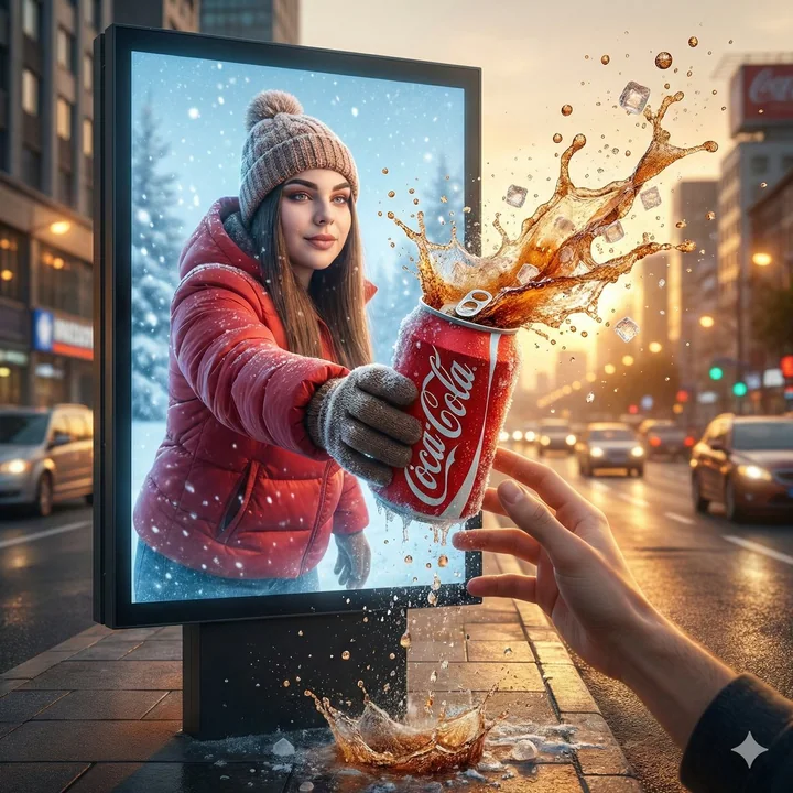 Red Handbag Advertisement Across the Boundary of Virtual and Real