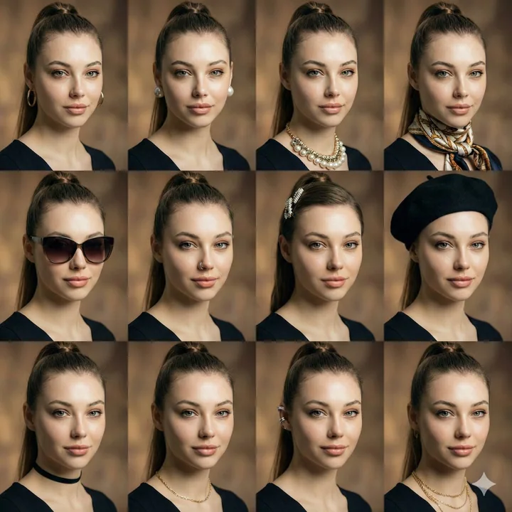 Collage de photographies de portrait avec 12 accessoires et visage