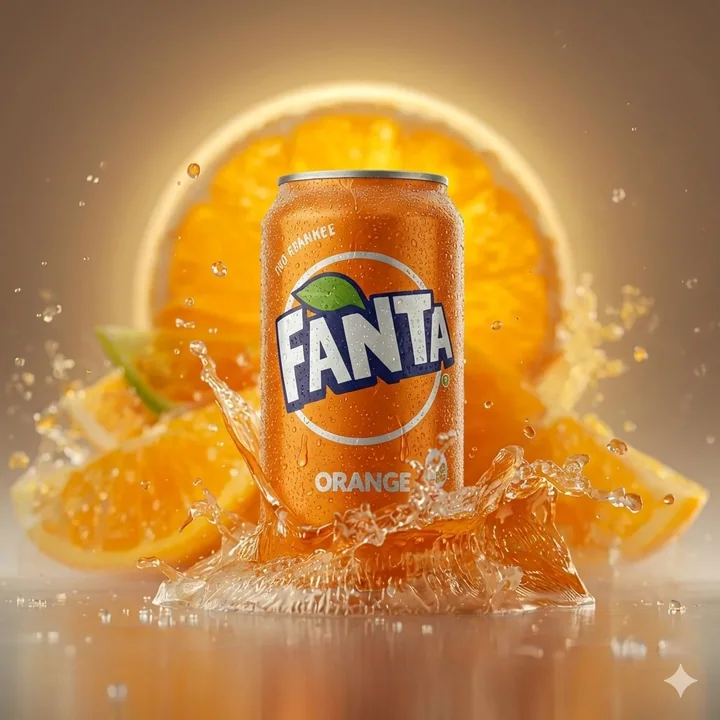 Fanta Orange Soda Can Chilled, Capturing the Moment of Splashing