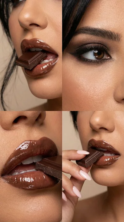 Luxurious macro shots of deep brown chocolate lips