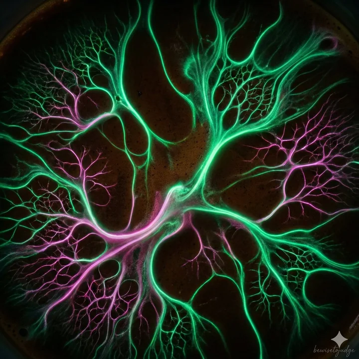 Réseau lumineux fantastique des huiles de café à l'échelle microscopique