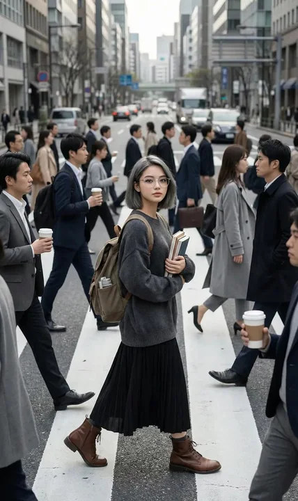 にぎわいの中の静かな少女