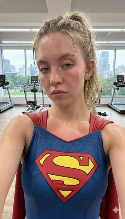 披着红色披风的超写实金发超级英雄少女