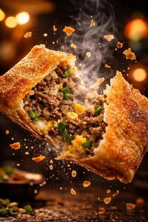 Crunchy Indonesian Pancake Exploding with Sauce in Mid-Air