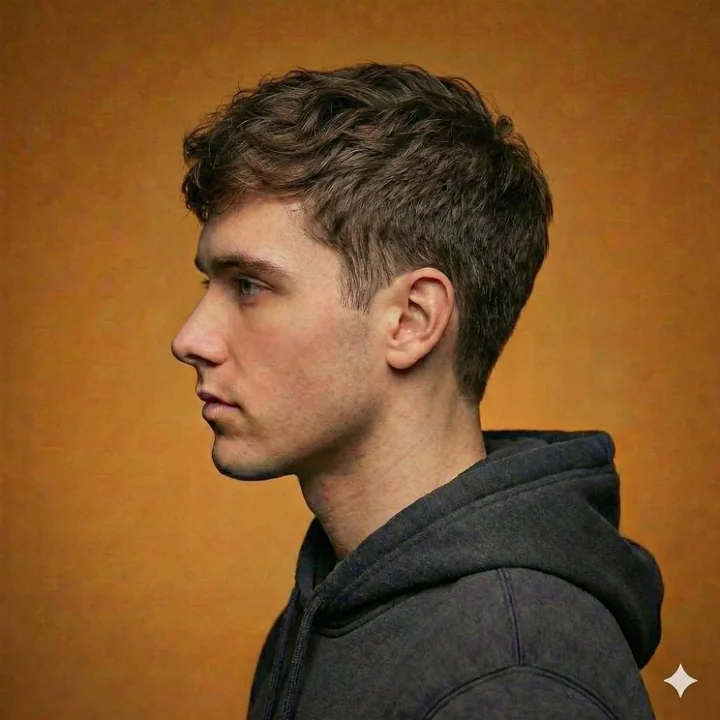 Rapprochement sur le côté d'un mannequin masculin réaliste avec une coiffure extrêmement détaillée