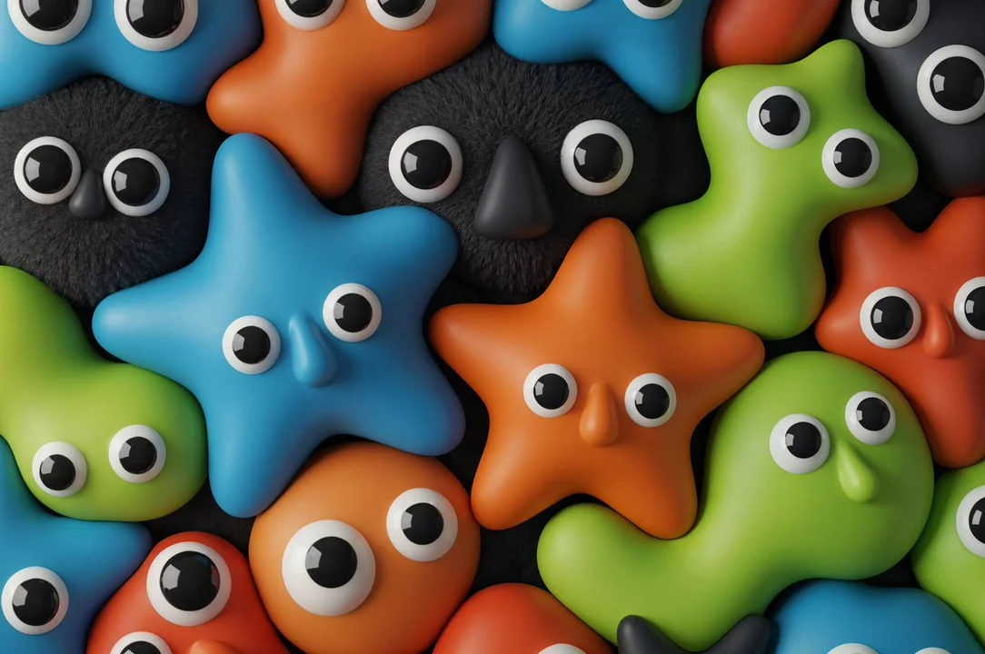 A crowded party of colorful cartoon monsters