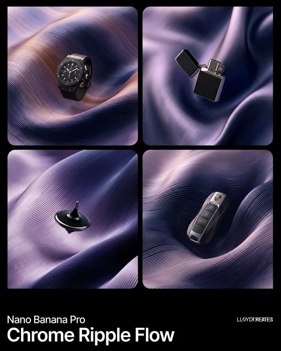 Black-and-silver floating aesthetics surrounded by shimmering pleated folds