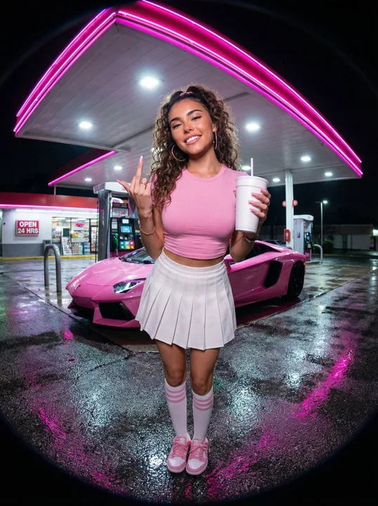 Chanteuse rebelle sous la pluie néon