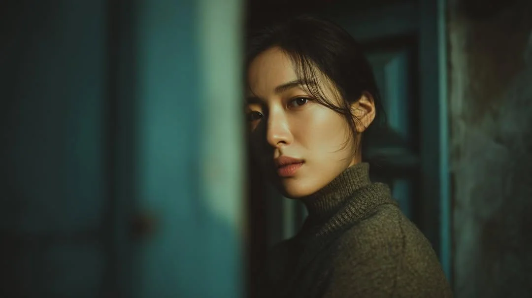 夕暮れの映画のような少女のサイドビュー