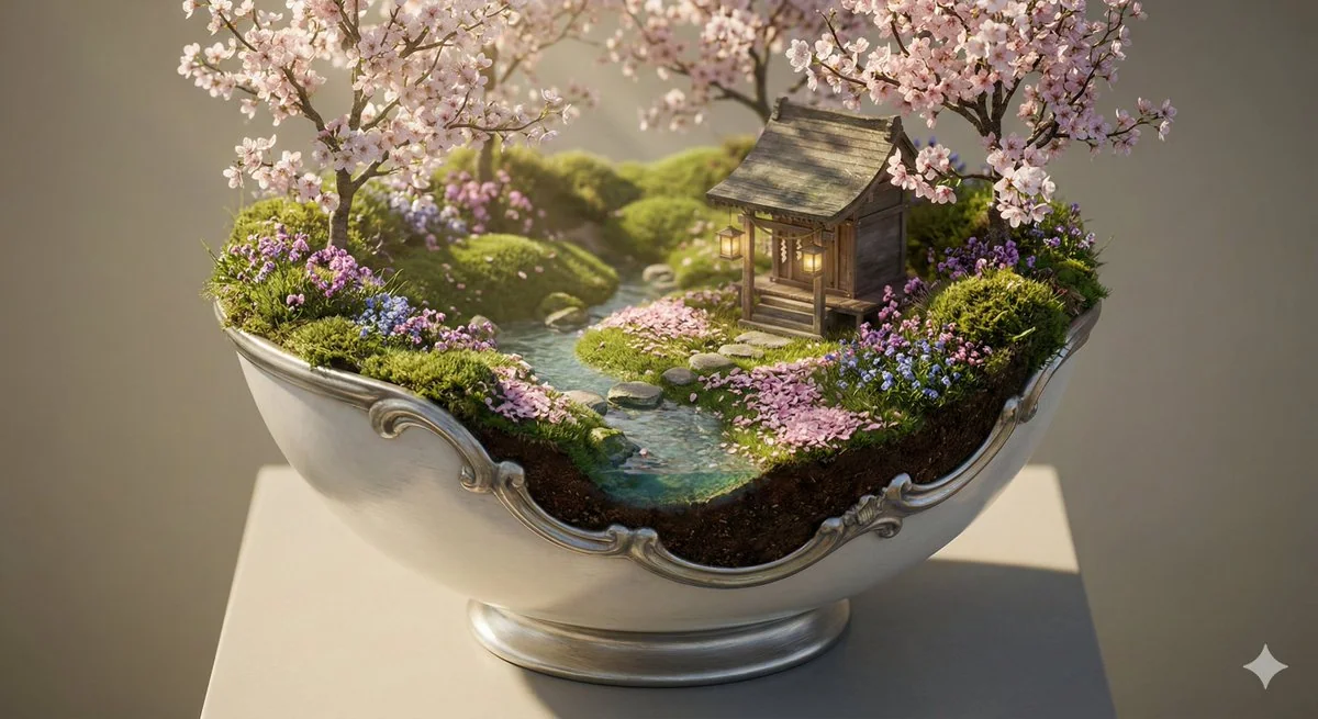 Spring Day Shrine Secret Spot in a Porcelain Bowl