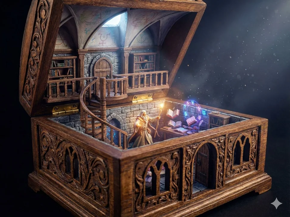Tour de sorcier en deux étages transformée en boîte à antiquités
