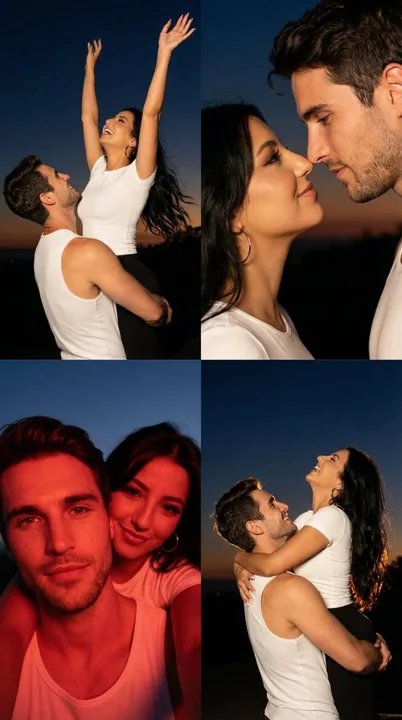 Romantic couple movie scene under the twilight