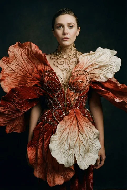 Portrait surréaliste haute couture de transformation florale