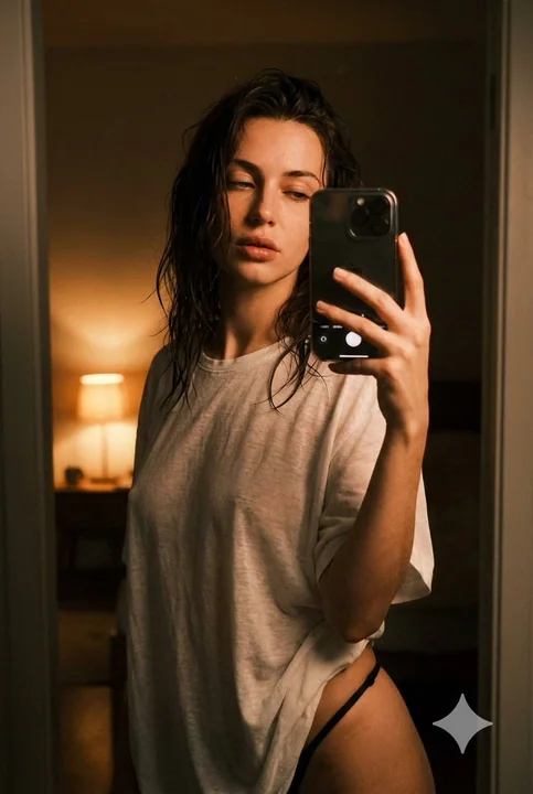Lazy private self-portrait in a warm light bedroom