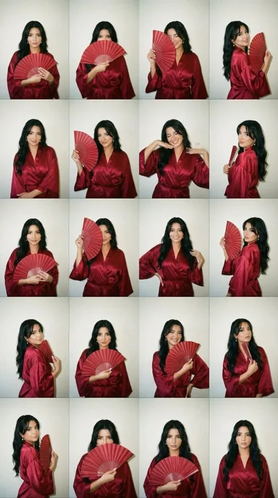 Millennial retro red kimono instant camera grid