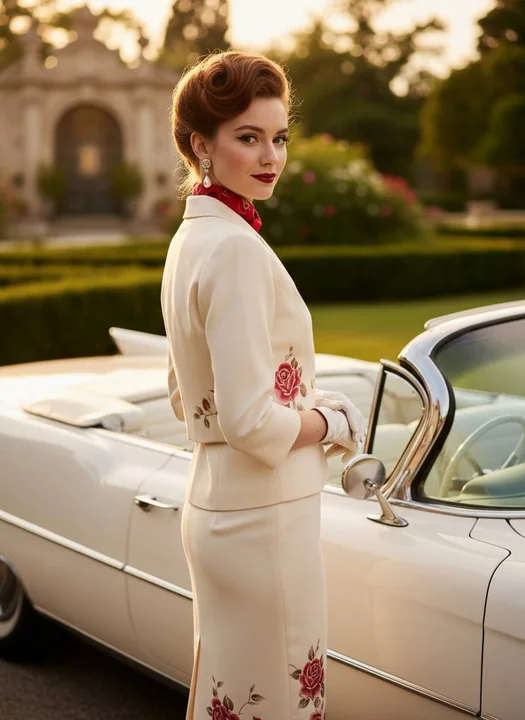 Retro 1950s Elegant Pin-up Girl Looking Back