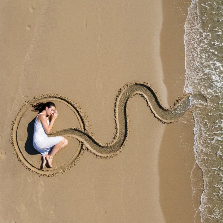 Art de la terre sur la plage, le sang de la mer