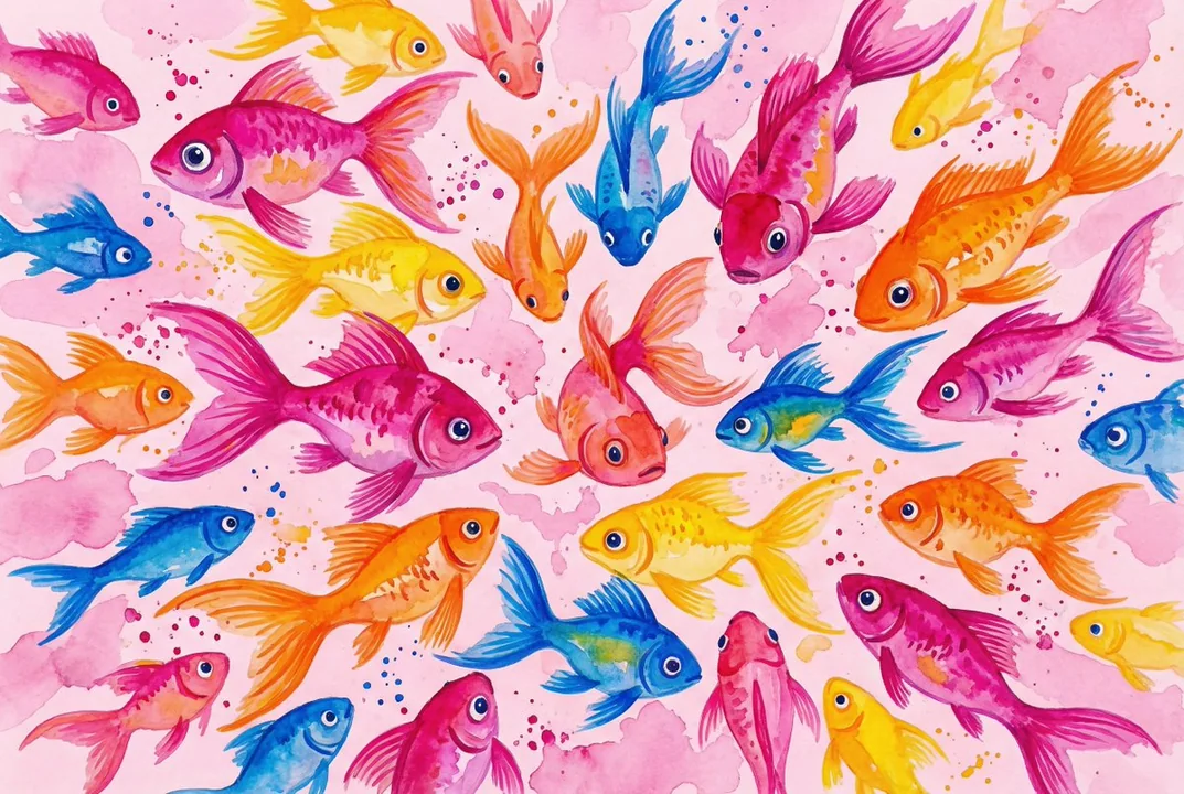 Poissons colorés espiègles sous les traits de pastels