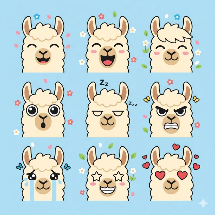 フラットベクター風アルパカスタンプ