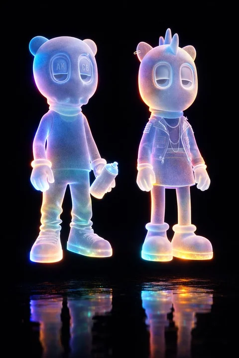 Suspended illusion of a transparent frosted holographic figure