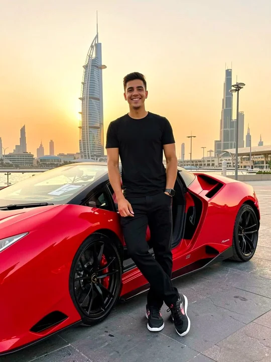 Red Dragon Lamborghini Guy at Sunset in Dubai